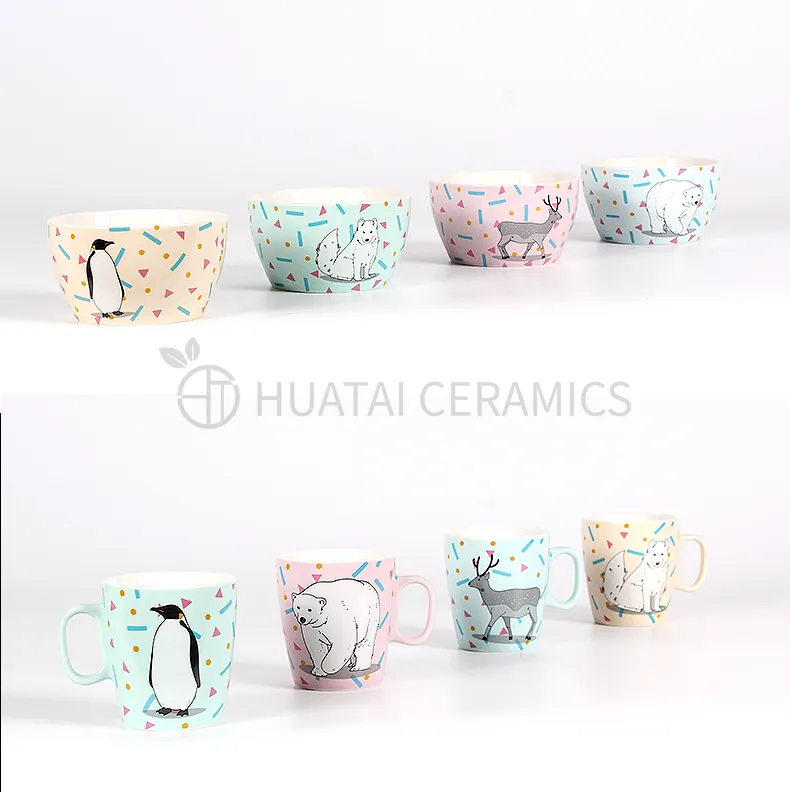 Best Selling New Products Cartoon Animal Pattern Children Ceramic Dinnerware Set