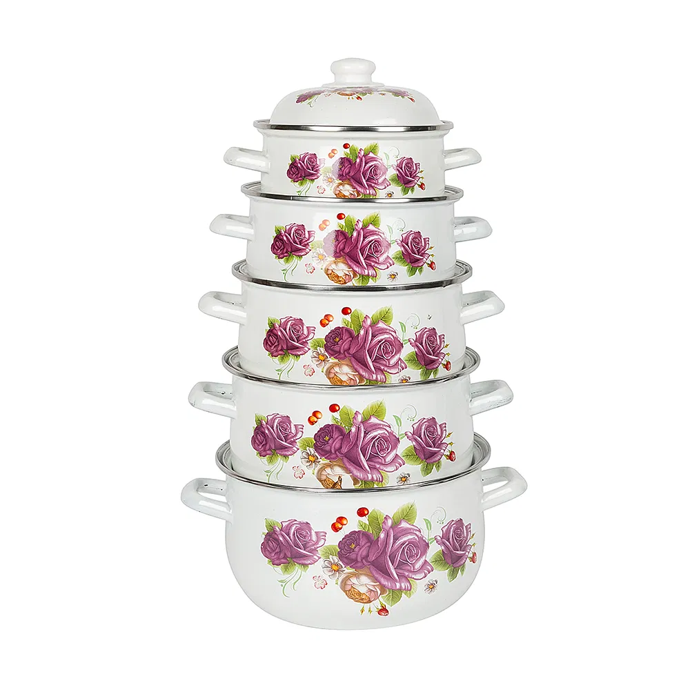 Best Selling Stock Cooking Kitchenware Design 18-26cm 5PCS Enamel Casserole Cooking Casserole Set