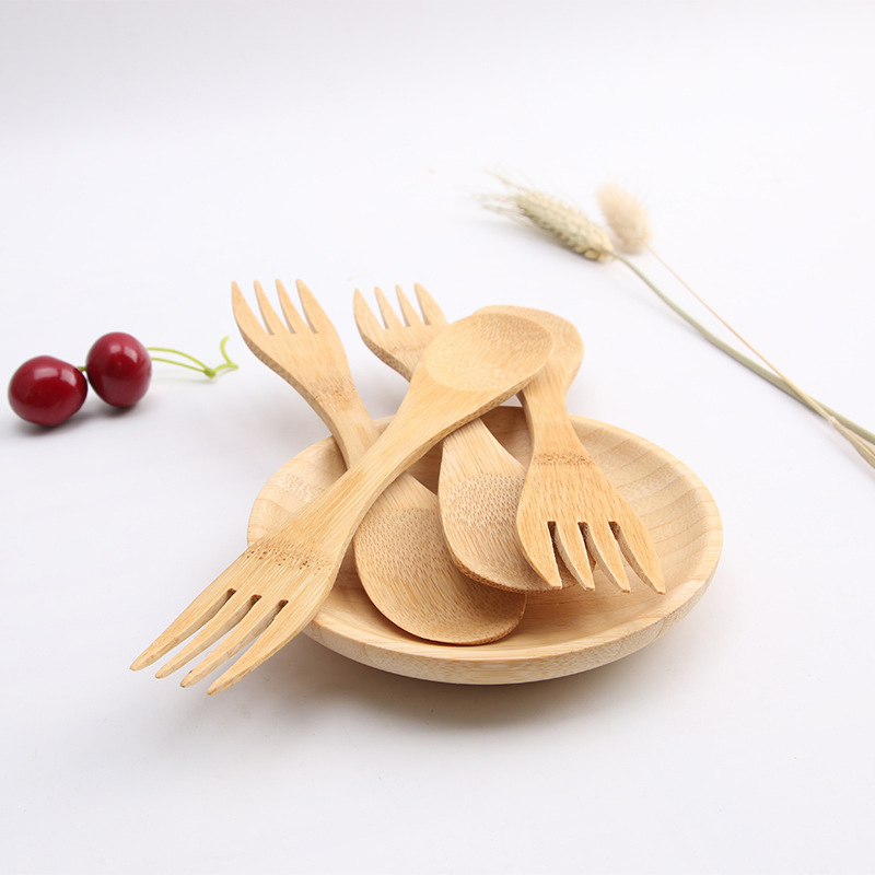 Biodegradable Bamboo Natural Portable Cutlery Fork-Spoon Utensils with Customs Logo Laser Engraved