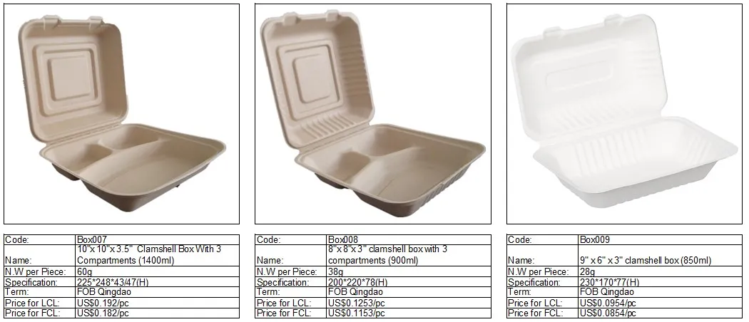 Biodegradable Disposable 850ml Two Compartments Carryout Food Box with Lid