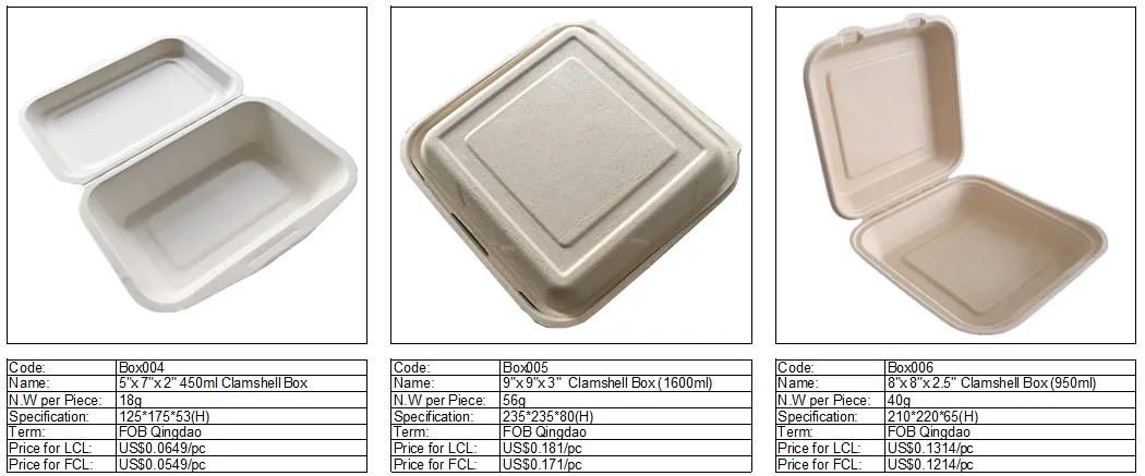 Biodegradable Disposable 850ml Two Compartments Carryout Food Box with Lid
