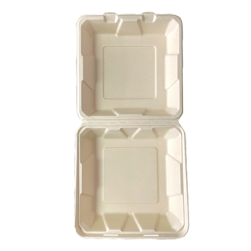 Biodegradable Sugarcane Bagasse Christmas Party Disposable Container Eco Friendly Disposable Bento Sugarcane Clamshell Box