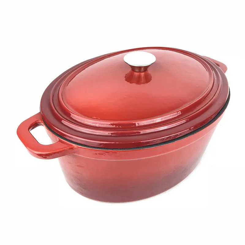 Cast Iron Enamel Cooking Pot Oval Casserole, Cardinal Red