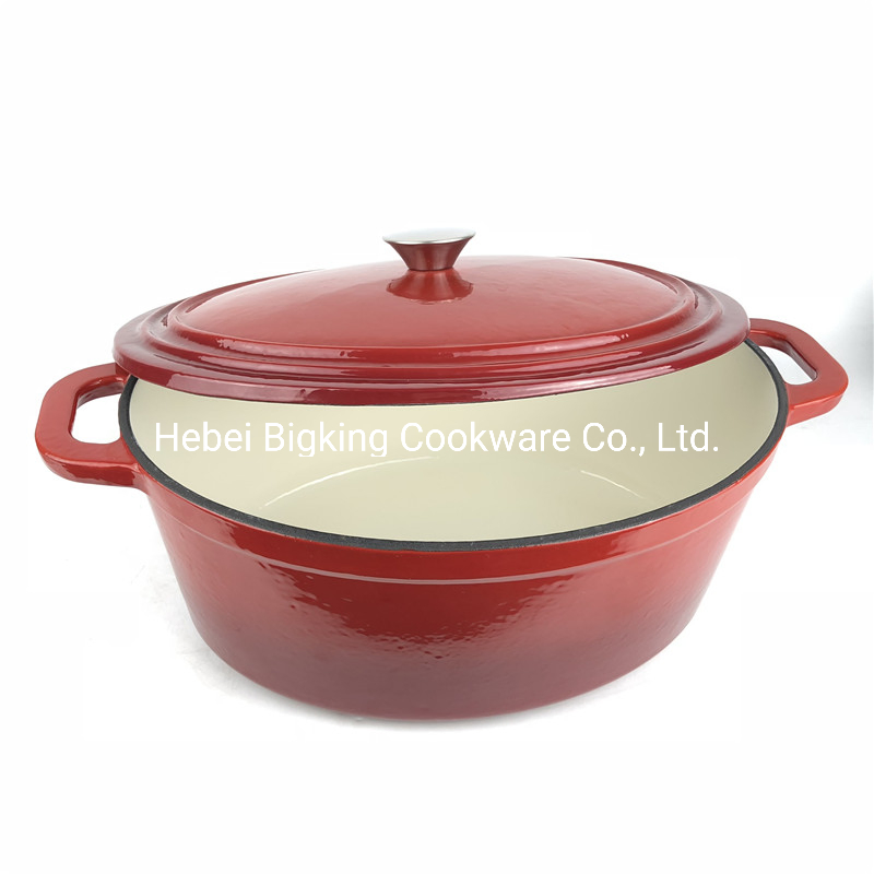 Cast Iron Enamel Cooking Pot Oval Casserole, Cardinal Red