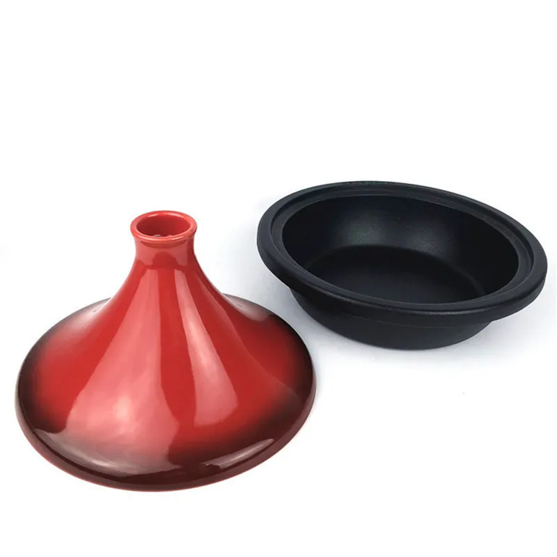 Cast Iron Moroccan Tagine Pot, Enameled Fire Red, 4 Quart