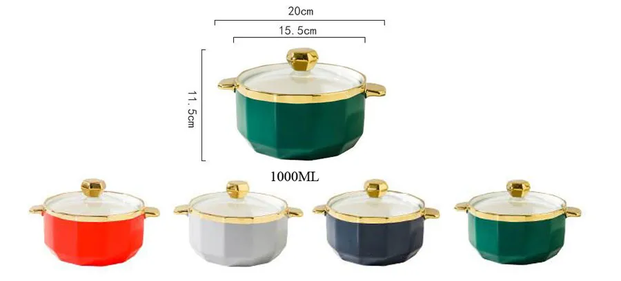 Ceramic Double Ear Bowl Instant Noodle Bowl Luxury Soup Bowl Stew Bowl Salad Bowl