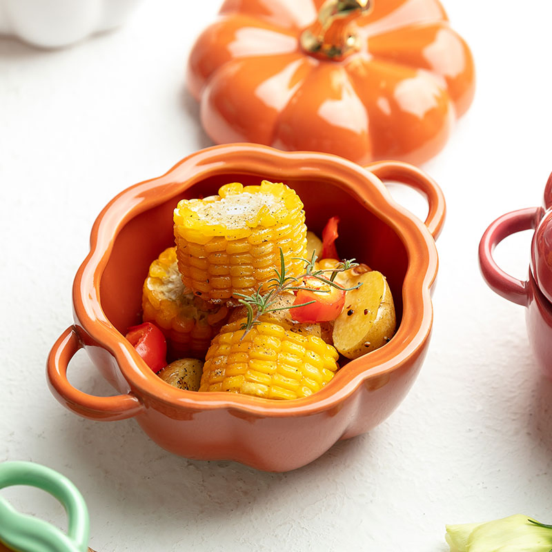 Ceramic Soup Bowls Pumpkin Shape Ceramic Two Handles Soup Bowl with Lid Ceramic Soup Bowls Pumpkin Shape Ceramic Two Handles Soup Bowl with Lid