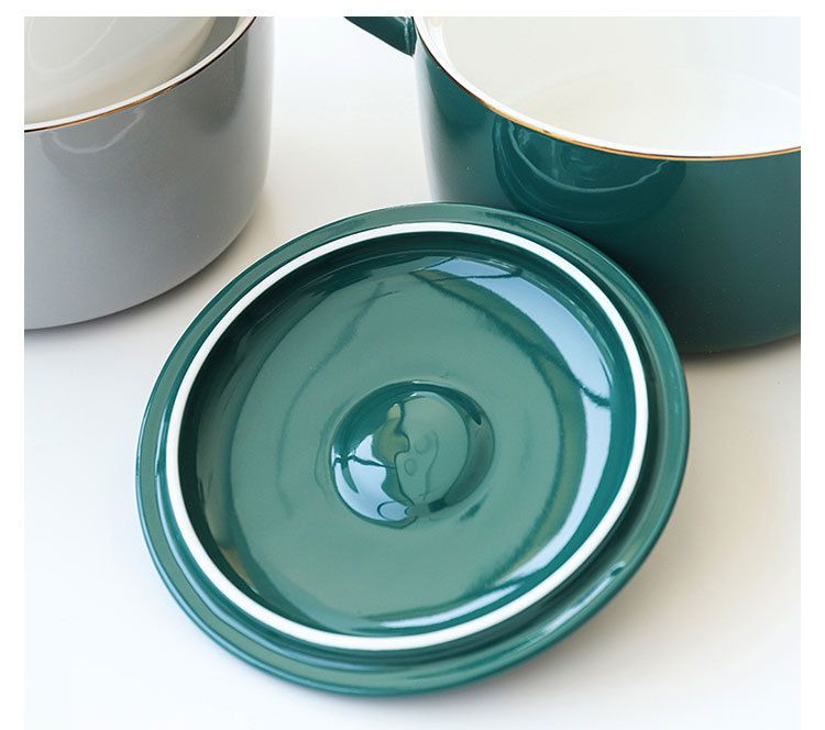Ceramic Soup Bowls with Handles and Lids Large Capacity Instant Noodle Bowl Soup Bowl Home Hotel Western Restaurant Rice Bowl