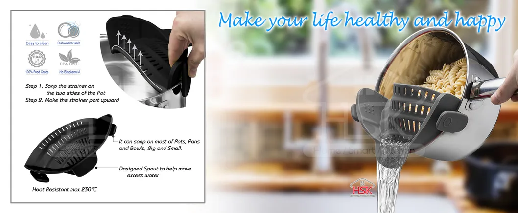 Clip on Silicone Strainer and Colander for Pots and Pans