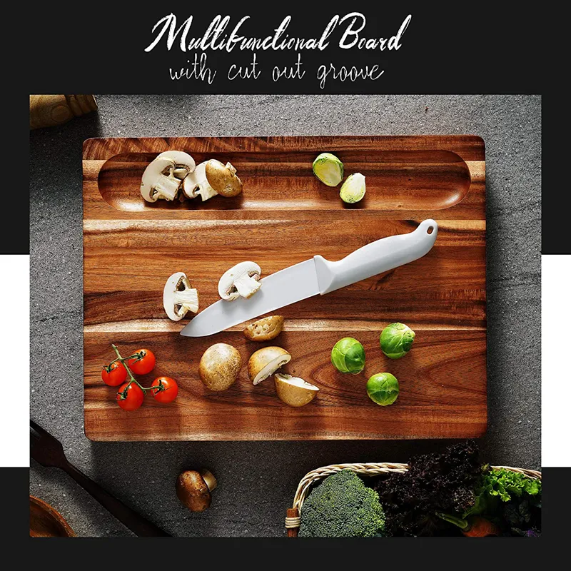Cracker Holder & Inner Handles Thick Acacia Wood Cutting Board