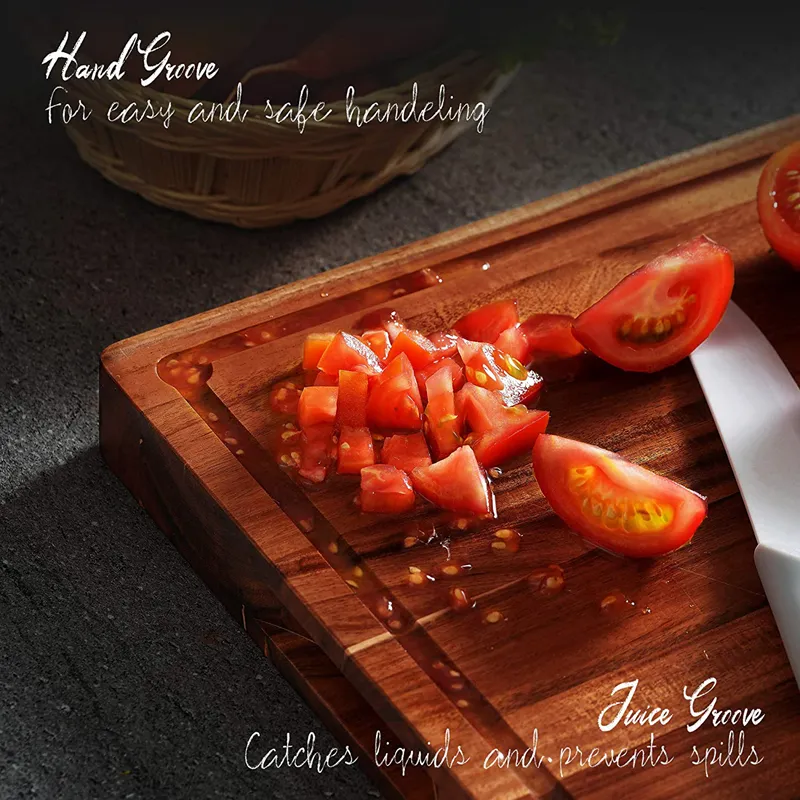 Cracker Holder & Inner Handles Thick Acacia Wood Cutting Board