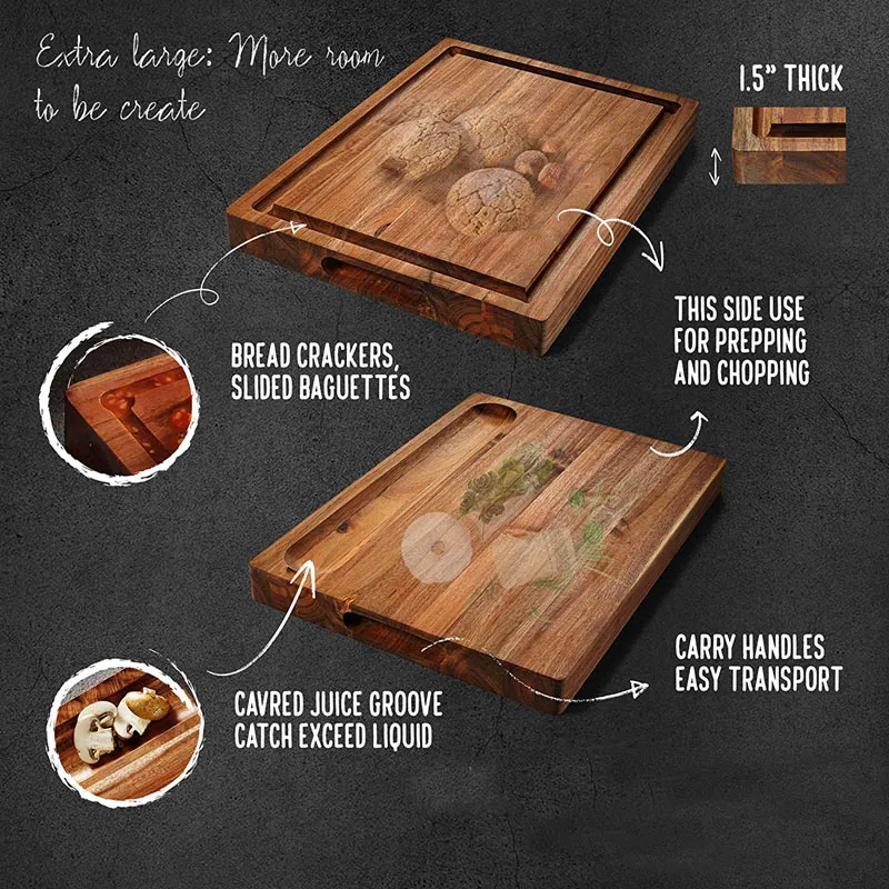 Cracker Holder & Inner Handles Thick Acacia Wood Cutting Board