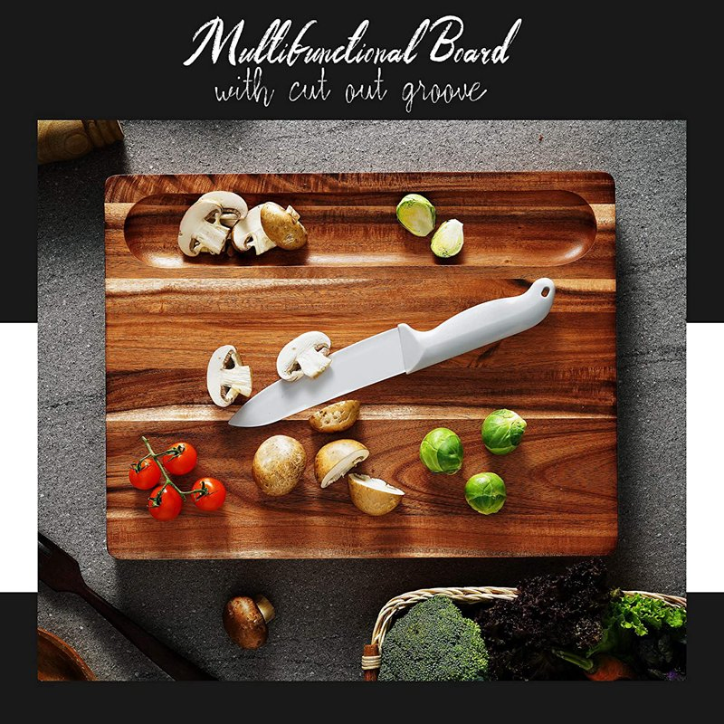 Cracker Holder & Inner Handles Thick Acacia Wood Cutting Board