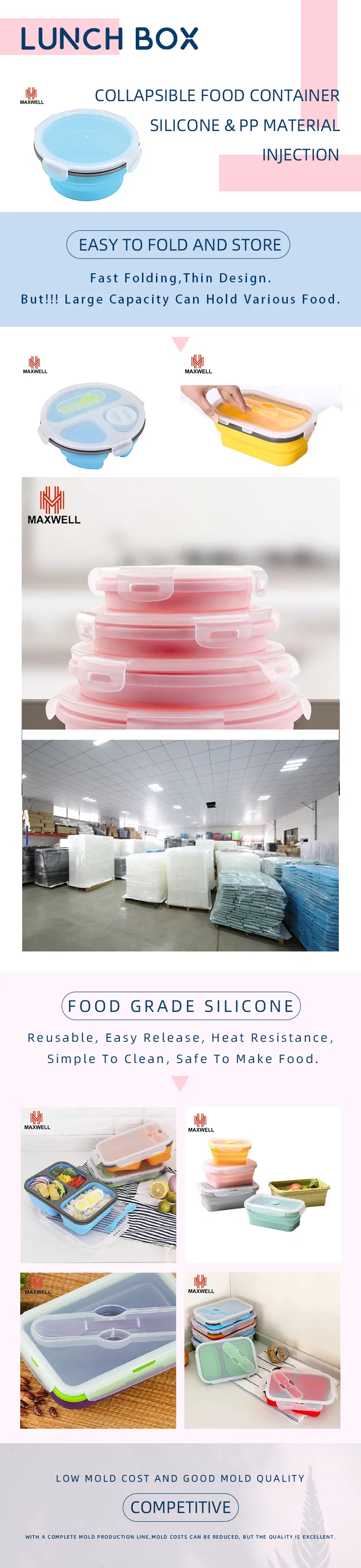 Customized Logo Microwavable Multifunction Round Cereal/Flour/Fruit Stackable Bento Lunch Box