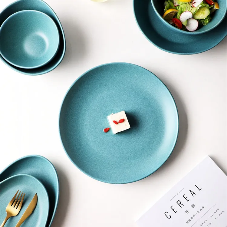 Customized Matte Green Dinner Ceramic Plate and Bowl Dinnerware Set