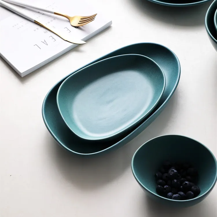 Customized Matte Green Dinner Ceramic Plate and Bowl Dinnerware Set