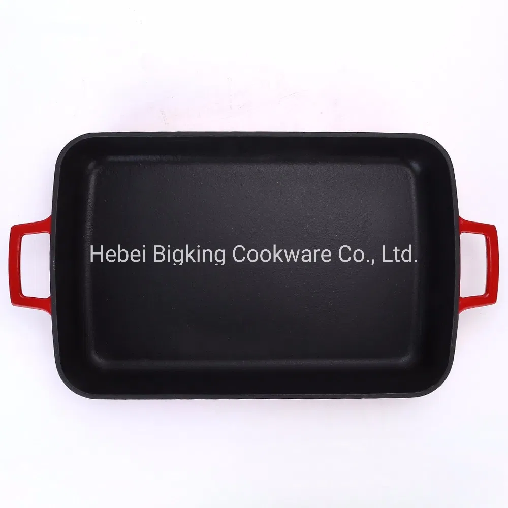 Dish Pan Rectangle Cast Iron Enamel Red