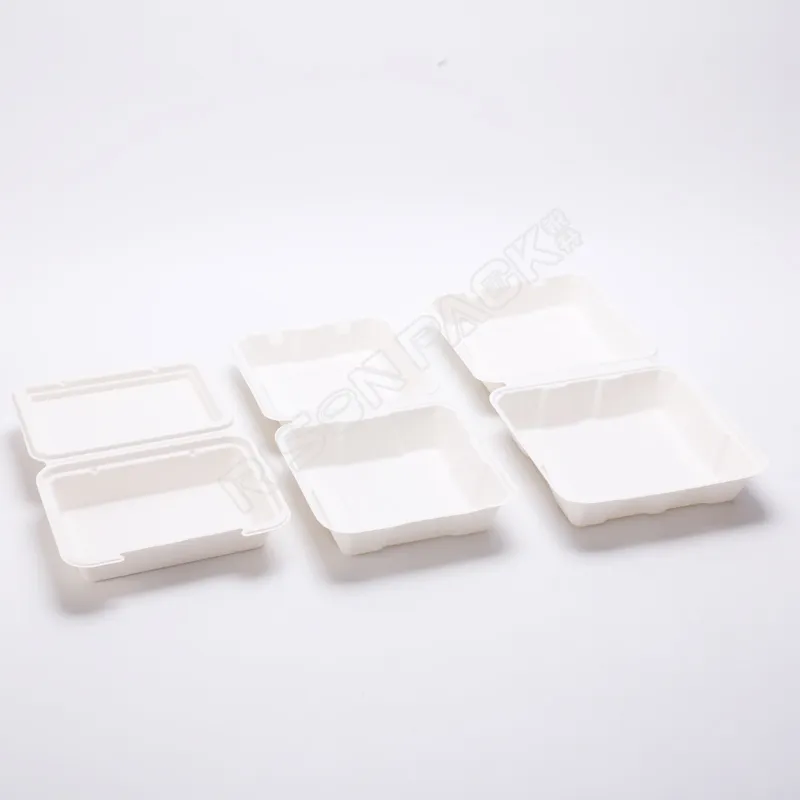 Disposable Burger Packaging Sugarcane Bagasse Box Paper Clamshell Box Biodegradable Food Packaging Box