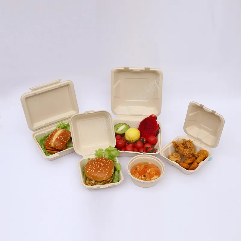 Disposable Burger Packaging Sugarcane Bagasse Box Paper Clamshell Box Biodegradable Food Packaging Box