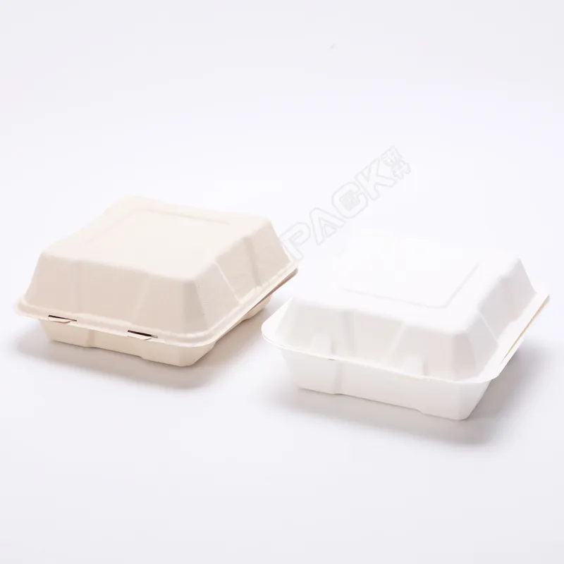 Disposable Burger Packaging Sugarcane Bagasse Box Paper Clamshell Box Biodegradable Food Packaging Box
