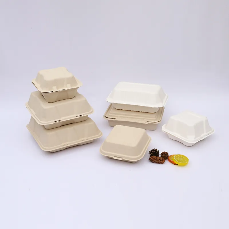 Disposable Burger Packaging Sugarcane Bagasse Box Paper Clamshell Box Biodegradable Food Packaging Box