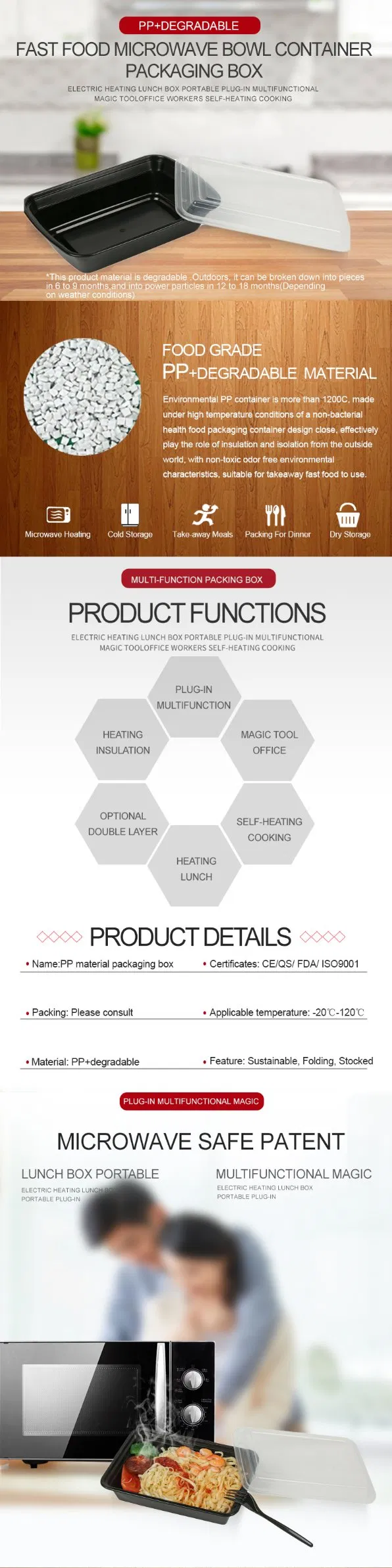 Disposable Plastic Container PP Degradable Go Green Fast Food Microwave Bowl Container Packaging Box Lunch Box