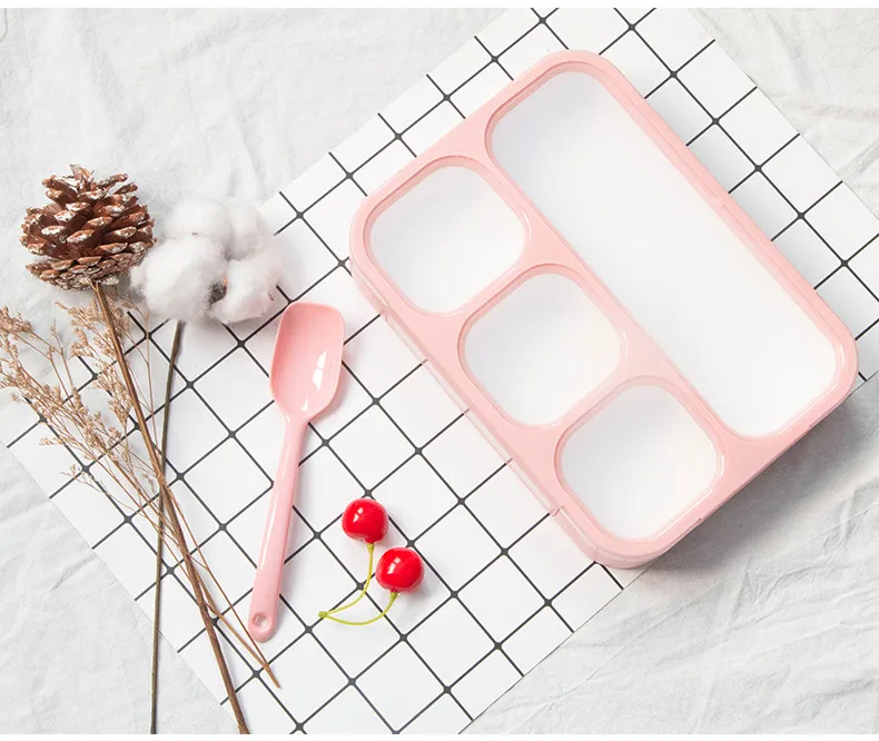 Double Layer 4 Compartment Leakproof Plastic Bento Lunchbox