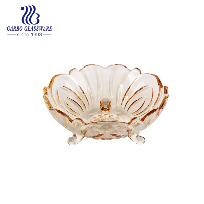 Fancy Design Electroplating Golden Decorative Fruit Salad Glass Bowl with Stand Ion Plating Footed Glass Bowl for Wedding Party Dinner with Wholesale Price