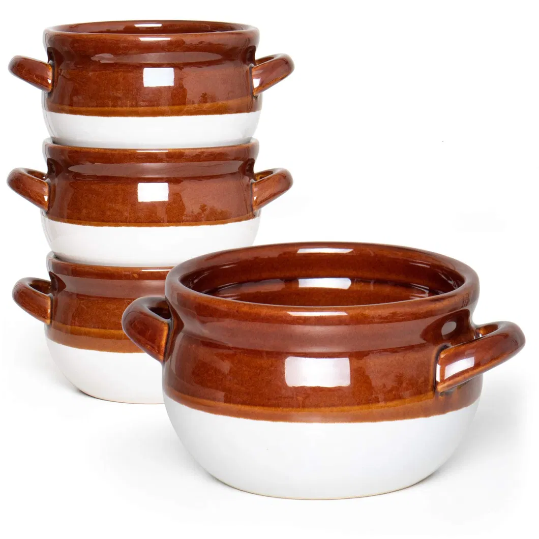 French Onion Soup Bowls with Handles, 16 Oz Ceramic Soup Serving Bowl Crocks - Oven Safe Bowls for Chili, Beef Stew, Cereal, Pot Pies, Set of 4