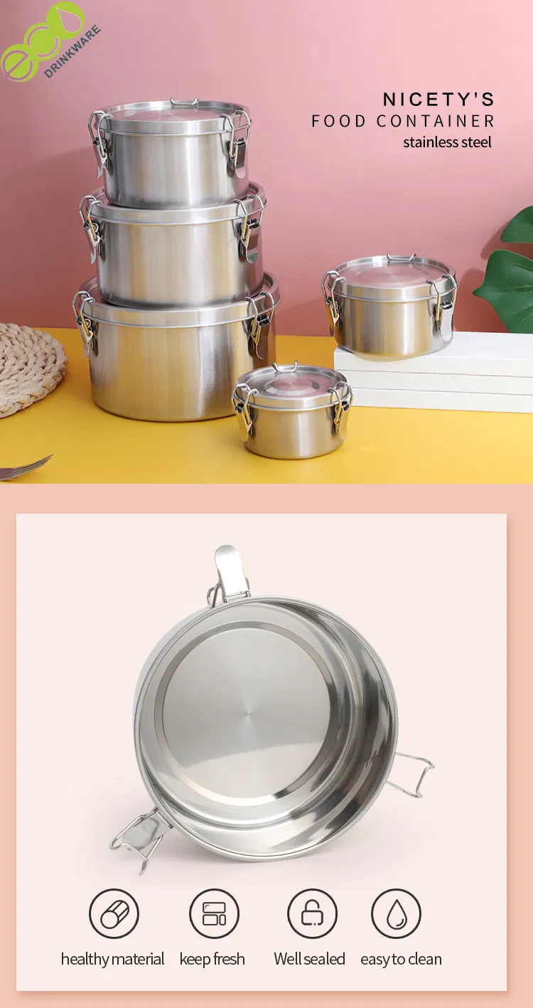 GF007 700ml 304 Stainless Steel Round Durable Food Freshness Preservation Lunch Box with Buckles for Kitchen