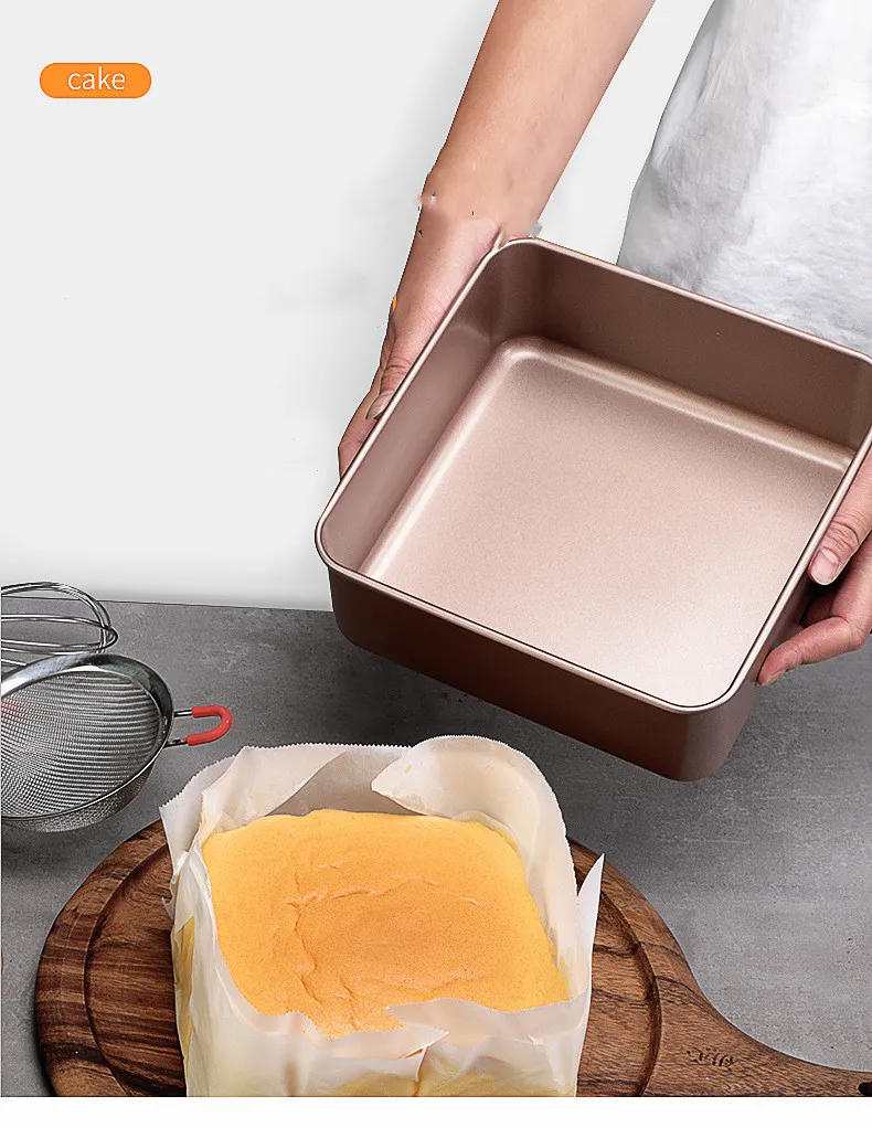 Gold Coating Bakeware Removable Square Shaped Cake Pan Set Oven Safe Baking Mold Non Stick Metal Round Cake Pan for Cheesecakes