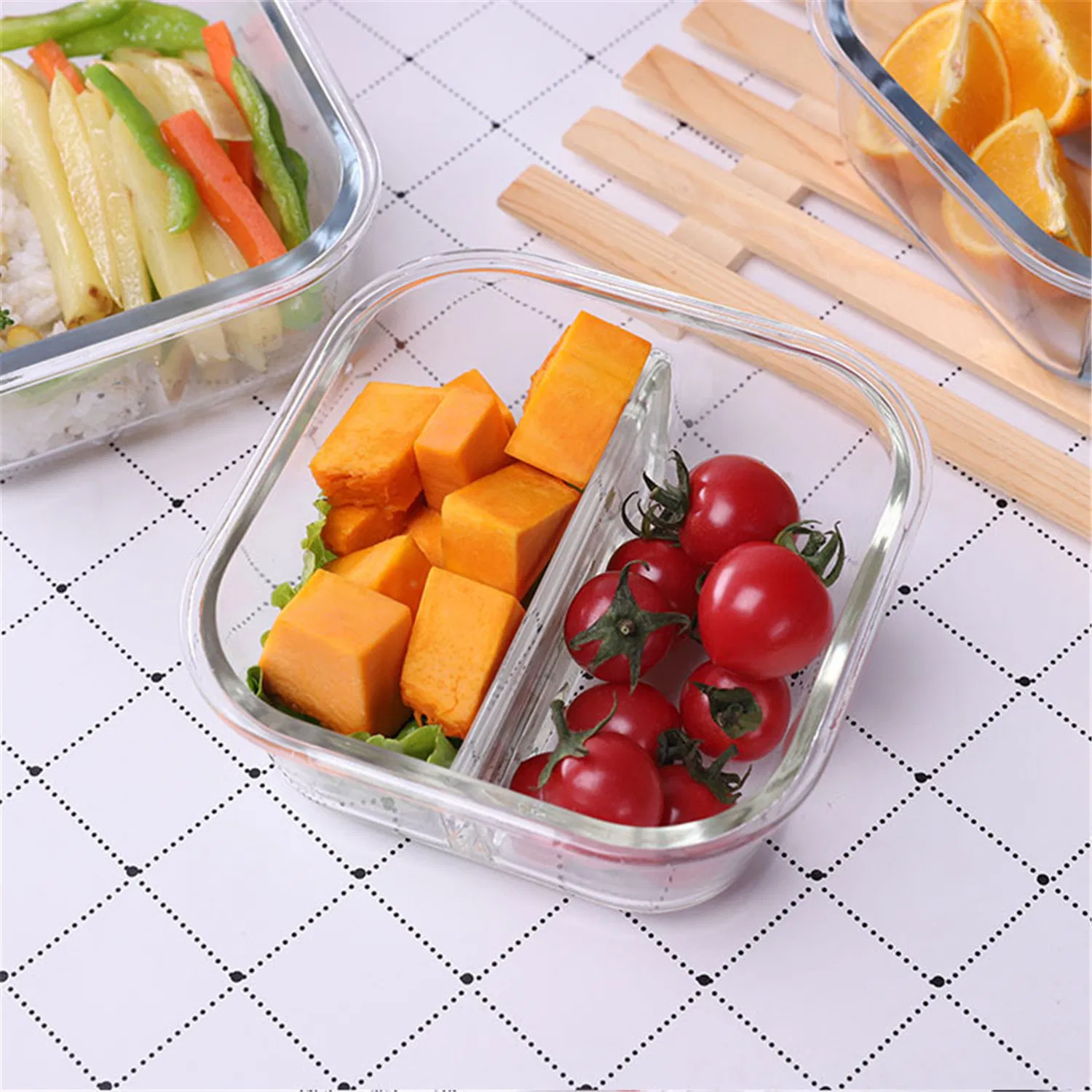 High Borosilicate Glass Food Prep Container Bento Lunch Storage Box with 2/3/4 Devider
