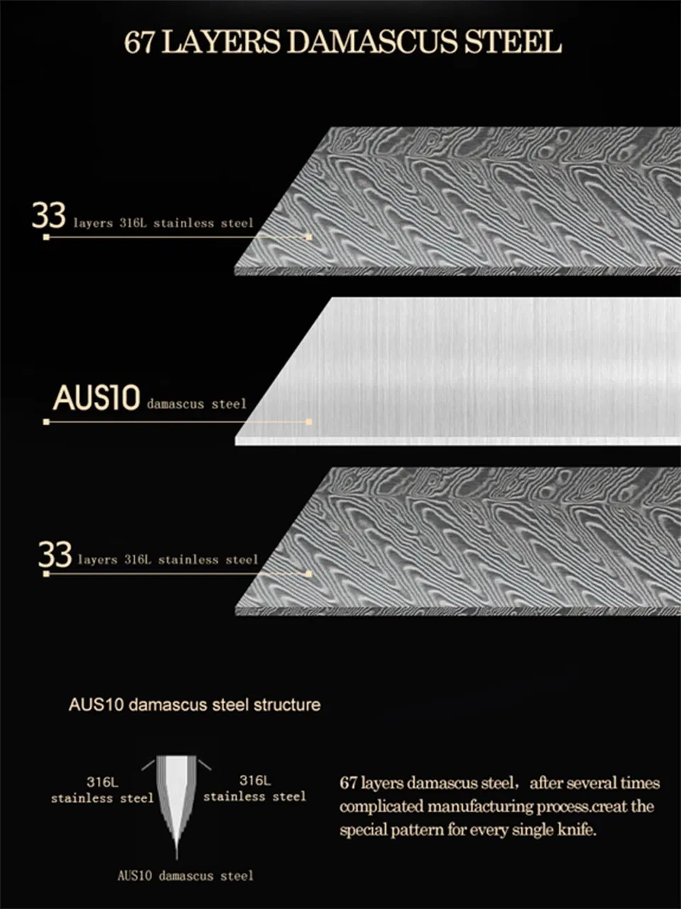 High Quality 67layer Vg10 Damascus Steel Kitchen Chef Knife J-0425dh