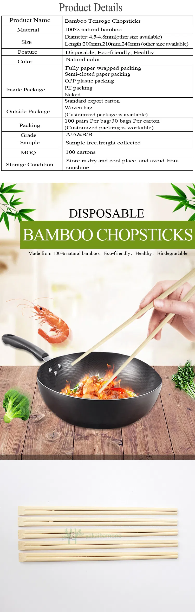 High Quality Disposable Mao Bamboo Tensoge Chopsticks with Half Open or Fully Closed Paper Sleeve