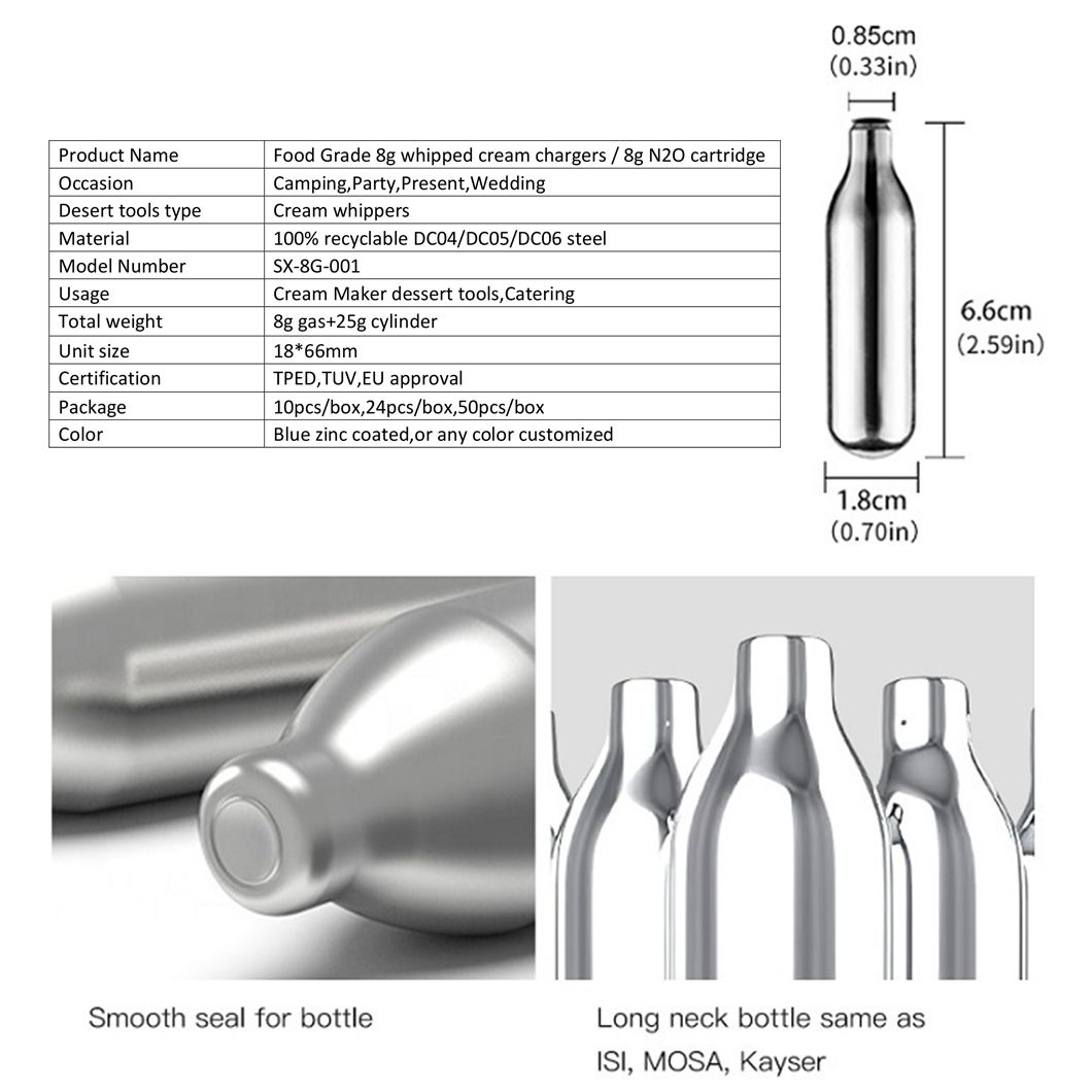 High Quality Food Grade Gas 8g N2o Whipped Cream Charger