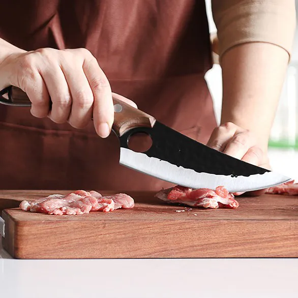 Hotsale Wooden Handle Stainless Steel Nonstick Stick Coated Blade Kitchen Meat Chef Knife