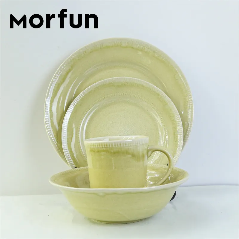 Hunan 16PCS Dinner Set Wholesale Ceramic Table Ware Reaction Glazed Stoneware Dinnerware Set