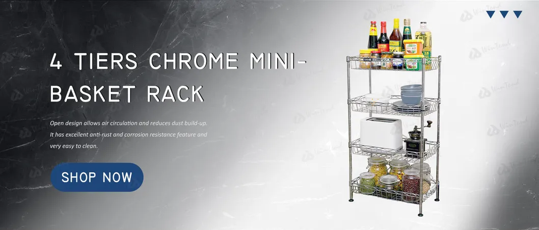Kitchen 4 Tiers Chrome Basket Rack Wine Metal Wire Rack Shelf