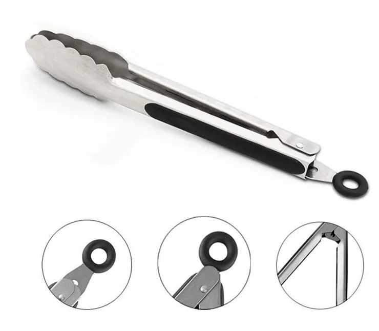Kitchen and Barbecue Grill Tongs Set Silicone BBQ Cooking Stainless Steel Locking Food Tong
