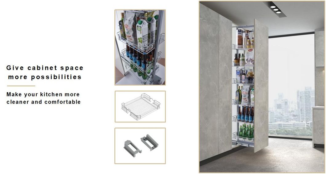 Kitchen Storage 6 Tier Tall Larder Pantry Unit with Soft Close Pull out Basket