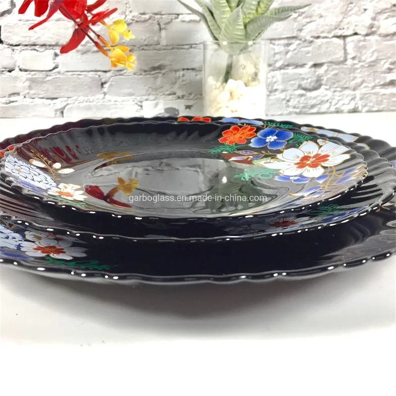 Latest India Style Black Opalware Glass Dinner Set of 33PCS with Popular Multi Print Design Wholesale Dinnerware Set