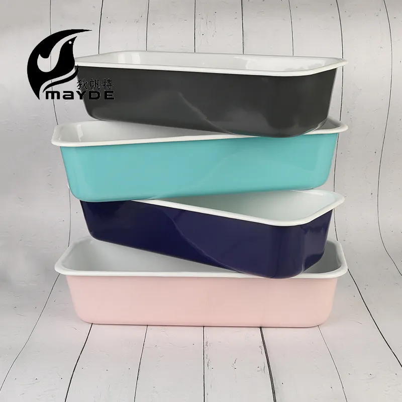 Long Slim Rolled Rim Baking Pan Enamel Bread Mould Carbon Steel Bread Pan