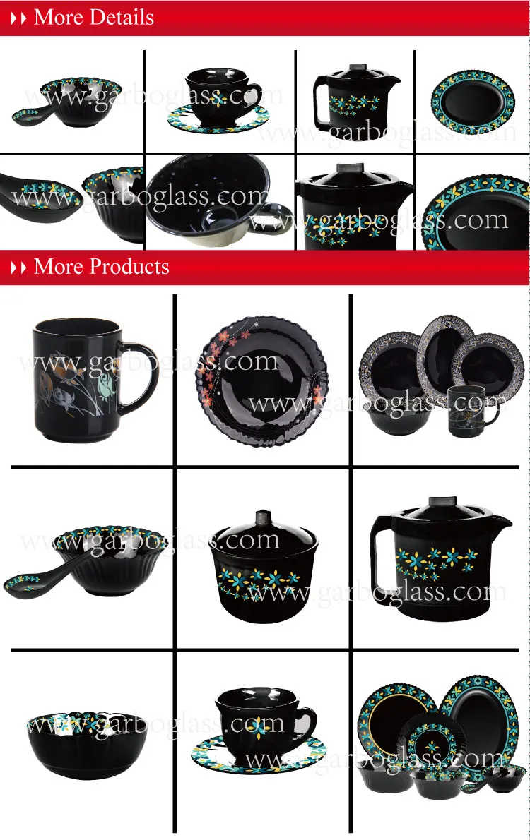 Manufacturer 33PCS Opal Glass Dinner Set Black Color with Luxury Golden Decals Home Hotel Use Dinner Plate Side Plate Oval Plate Salad Dessert Bowl