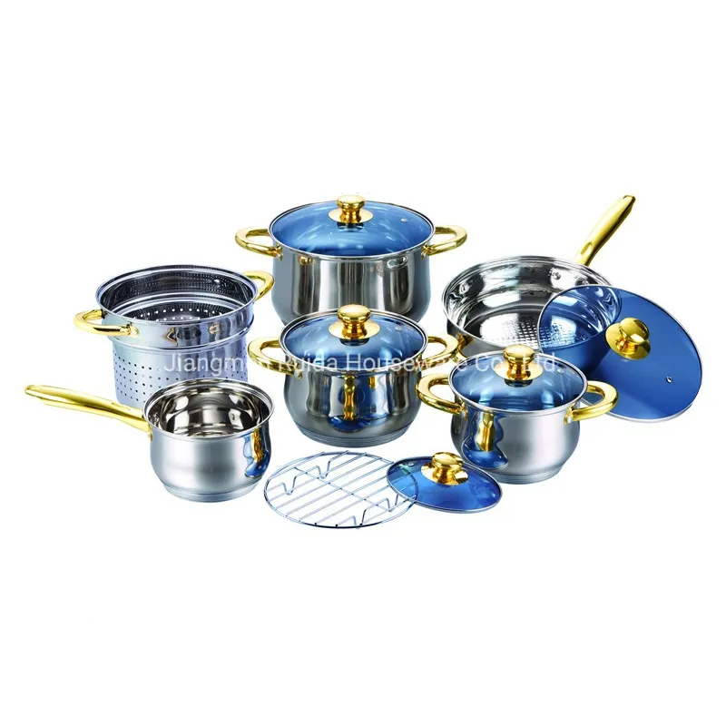Multifunction Cookware 12PCS Stainless Steel Cooking Pot with Steam Rack and Steamer
