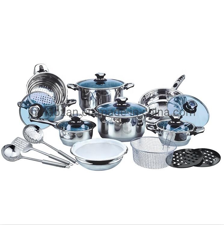 New Style 16 PCS Double Handle Cookware Set Surgical Stainless Steel Happy Baron Cookware Set