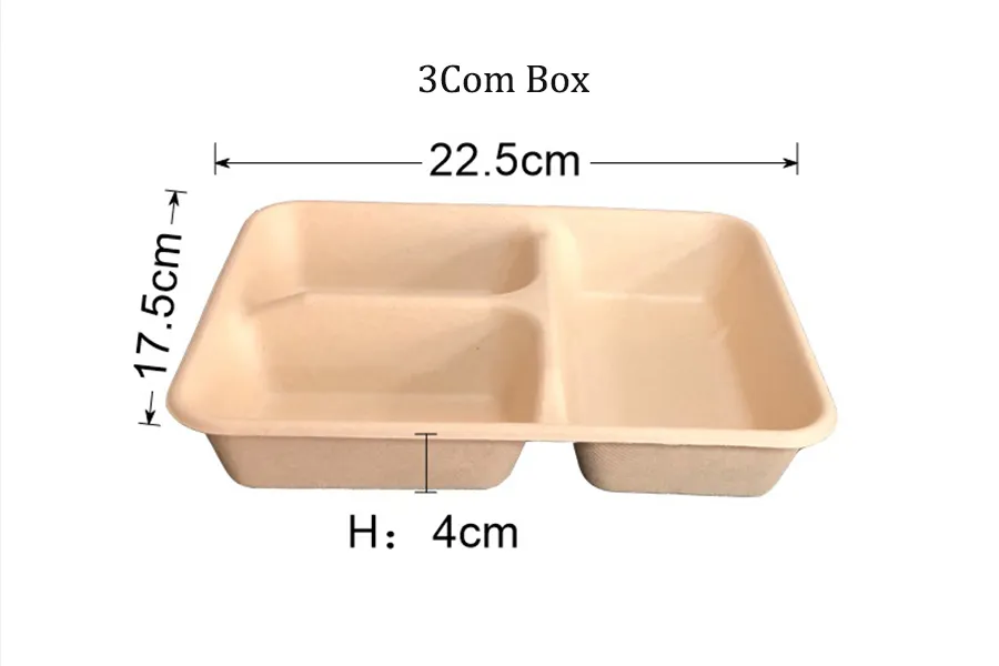 Non-Leaking Bamboo Fiber 3 Compartment Cakes Holder Biodegradable Eco Friendly Packaging Disposable Food Container