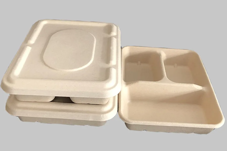 Non-Leaking Bamboo Fiber 3 Compartment Cakes Holder Biodegradable Eco Friendly Packaging Disposable Food Container
