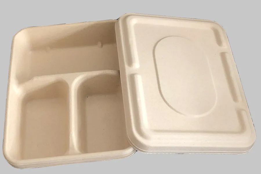 Non-Leaking Bamboo Fiber 3 Compartment Cakes Holder Biodegradable Eco Friendly Packaging Disposable Food Container
