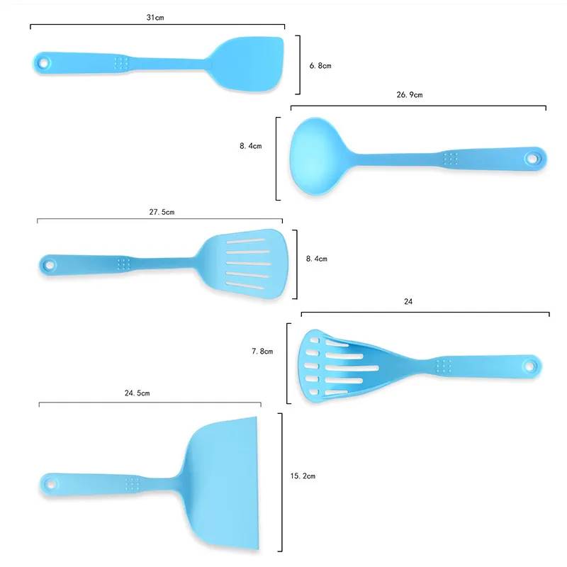 Non Stick Heat Resistant Nylon Cooking Utensil Set of 5 Includes Slotted Turner, Fish Spatulas, Serving Spoon, Spatulas and Musher Esg12003