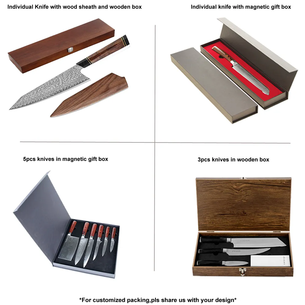 OEM 67 Layer Vg10 Damascus Steel Kitchen Knife Set Damascus Knife Set with Wood&Resin Integrated Handle